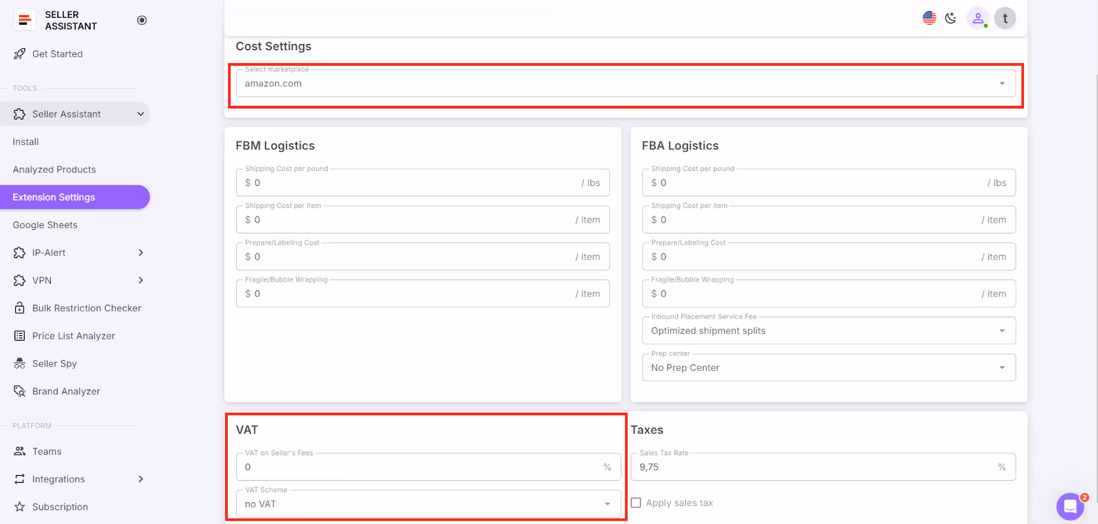 Configuring VAT