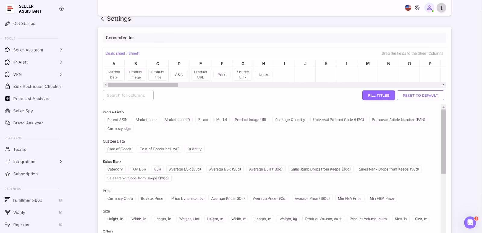 You can customize the data you want to save to Google Sheets and choose from over 100 product characteristics