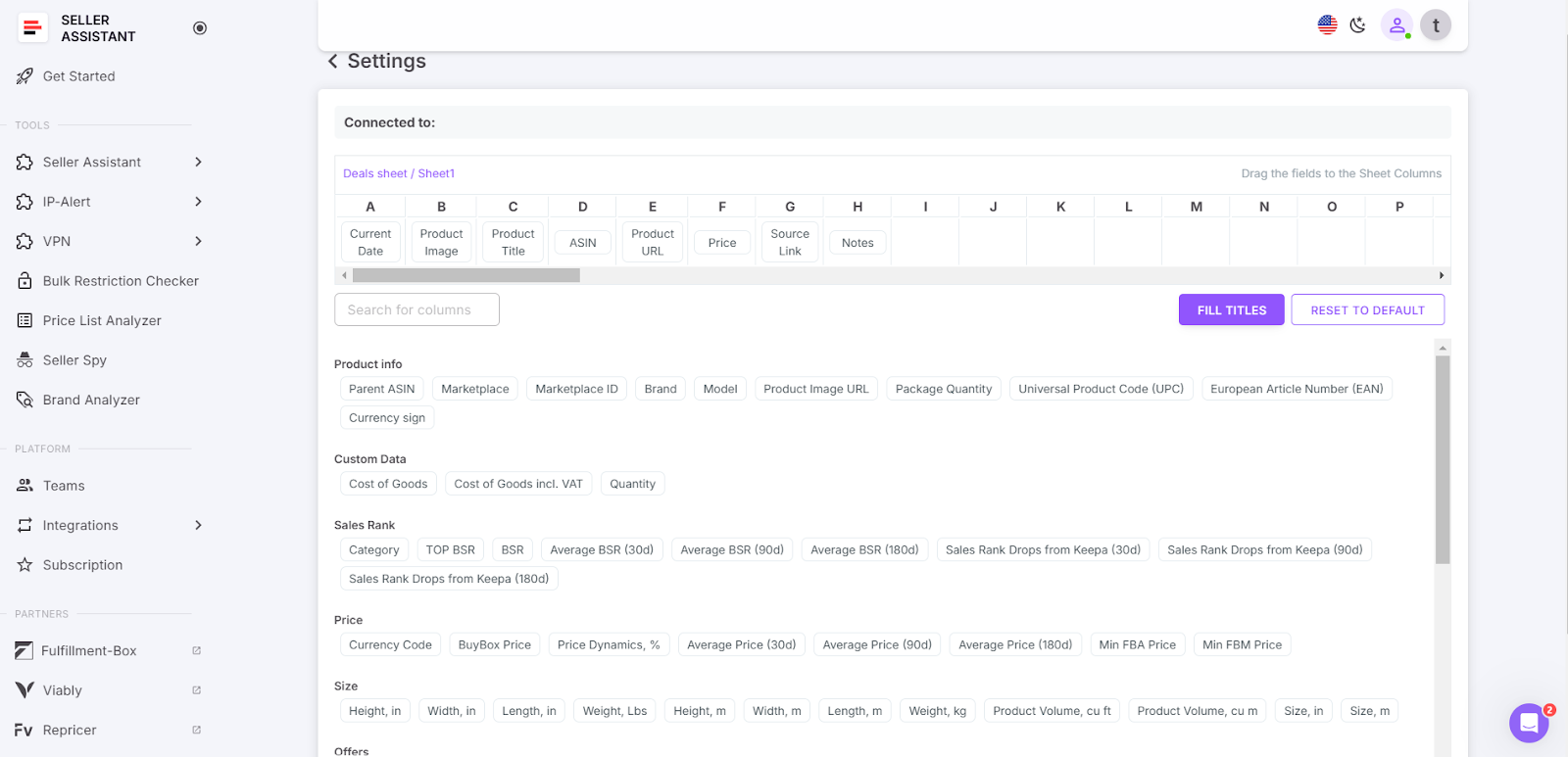 You can customize the data you want to save to Google Sheets and choose from over 100 product characteristics