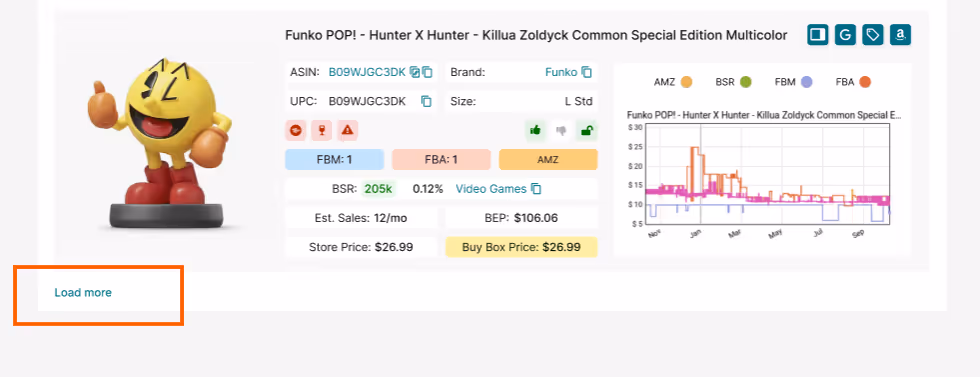 Use the “Load More” button to explore additional products in the competitor’s storefront. For detailed analysis, click “Download ASINs” to save key product data into an Excel file.
