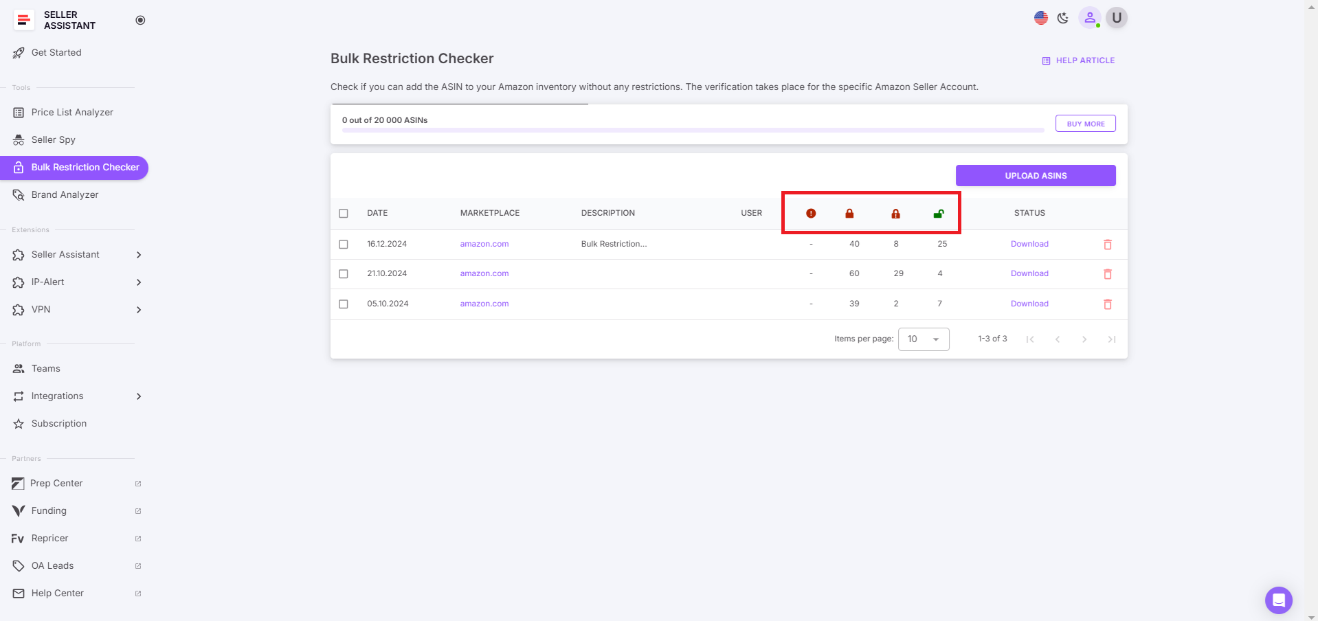 Seller Assistant’s Bulk Restriction Checker