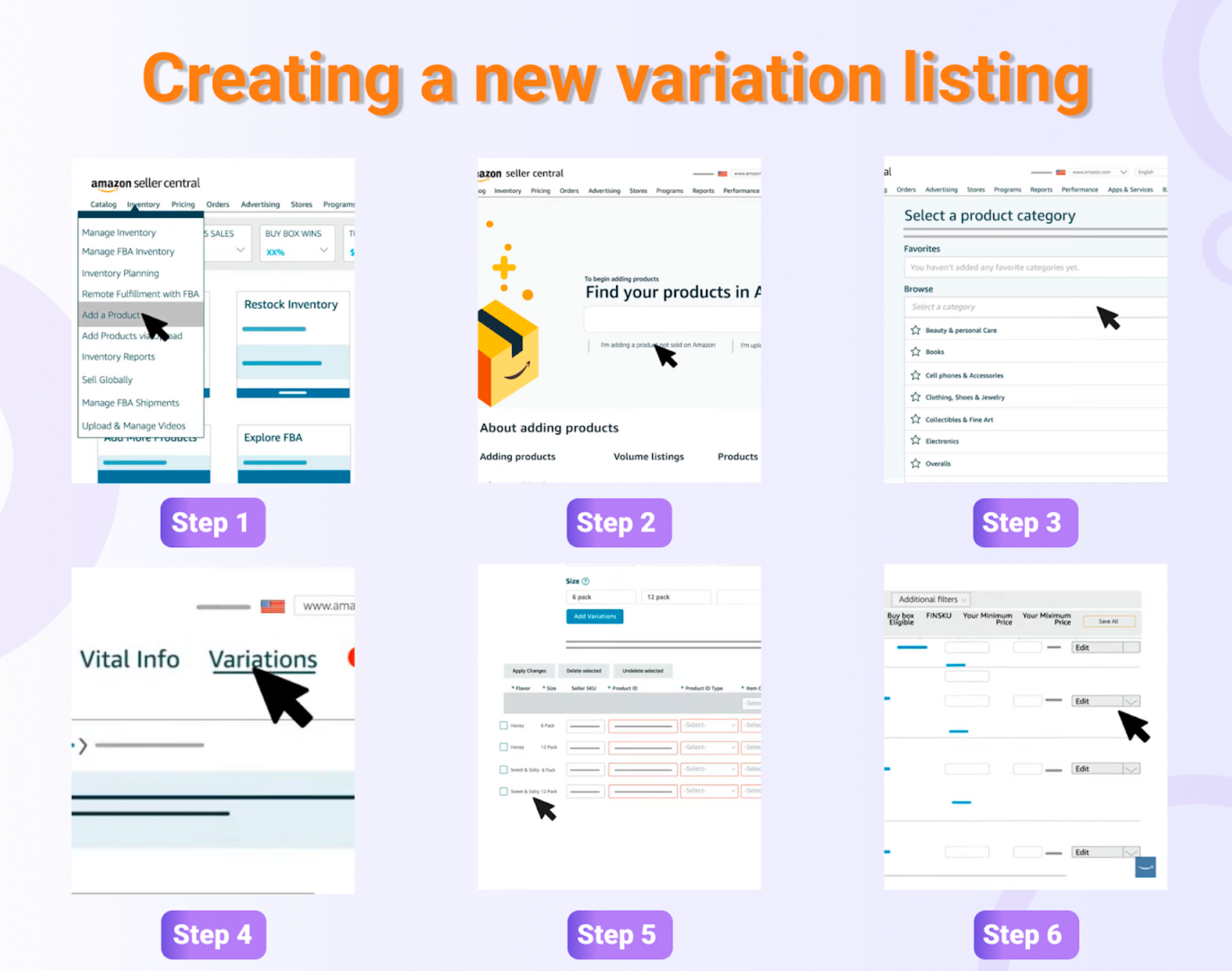 Creating a new variation listing step by step