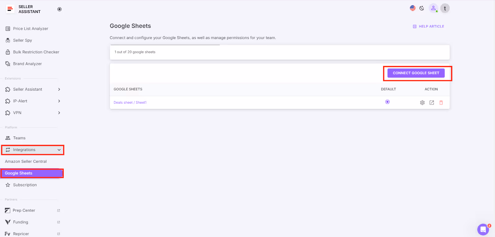 Navigate to the Google Sheets section