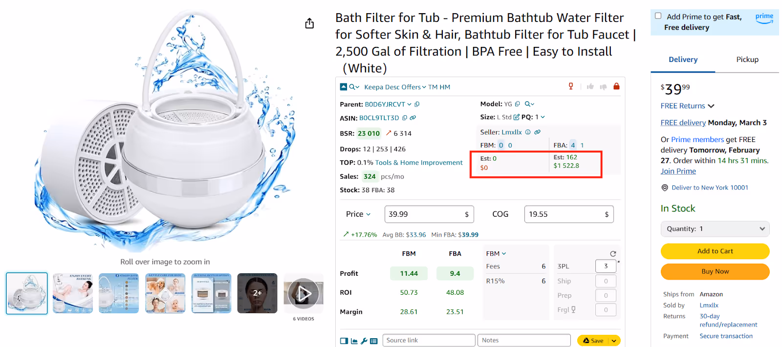 Seller Assistant Extension helps you estimate how many products you can sell if you become one more seller on the listing, with its Sales Estimator. The figure appears in the Est field.