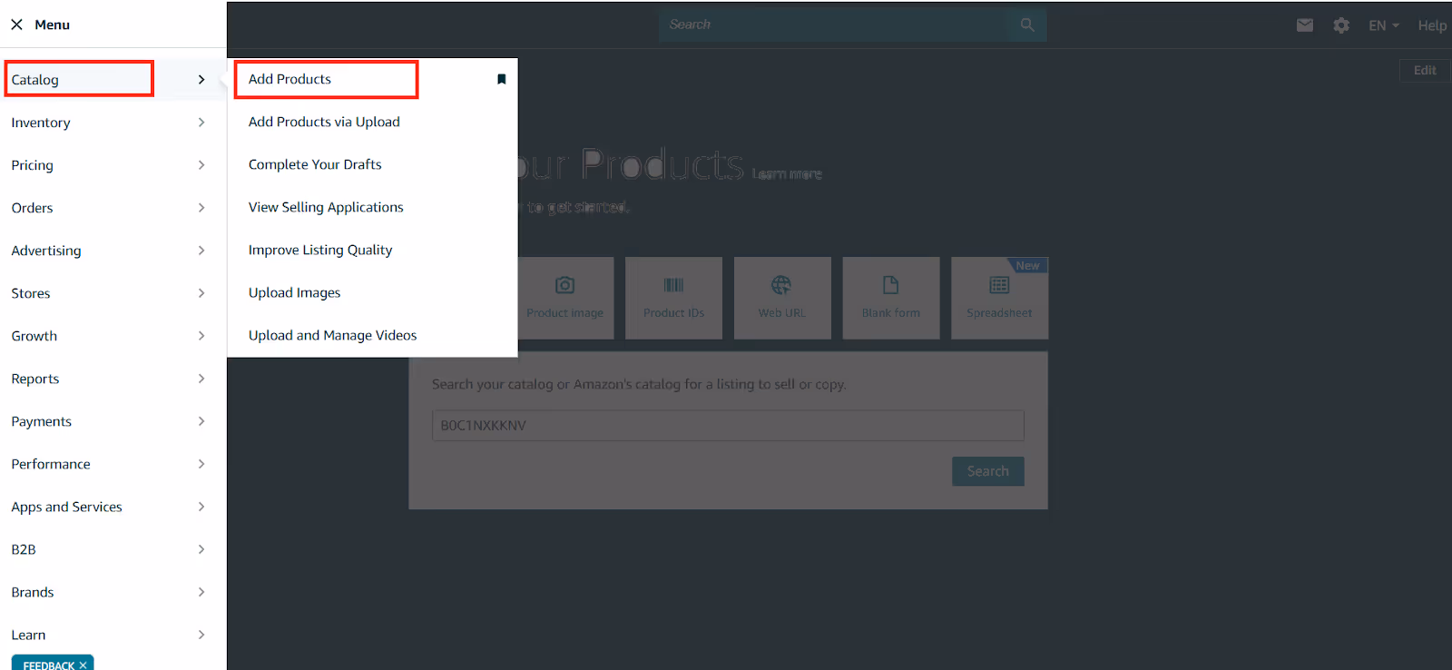 Navigate to Catalog > Add Products from the menu.