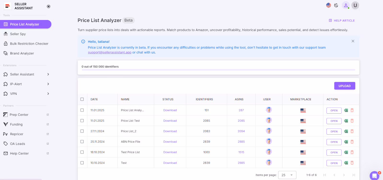 Log in to your Seller Assistant account and navigate to the Price List Analyzer tool.