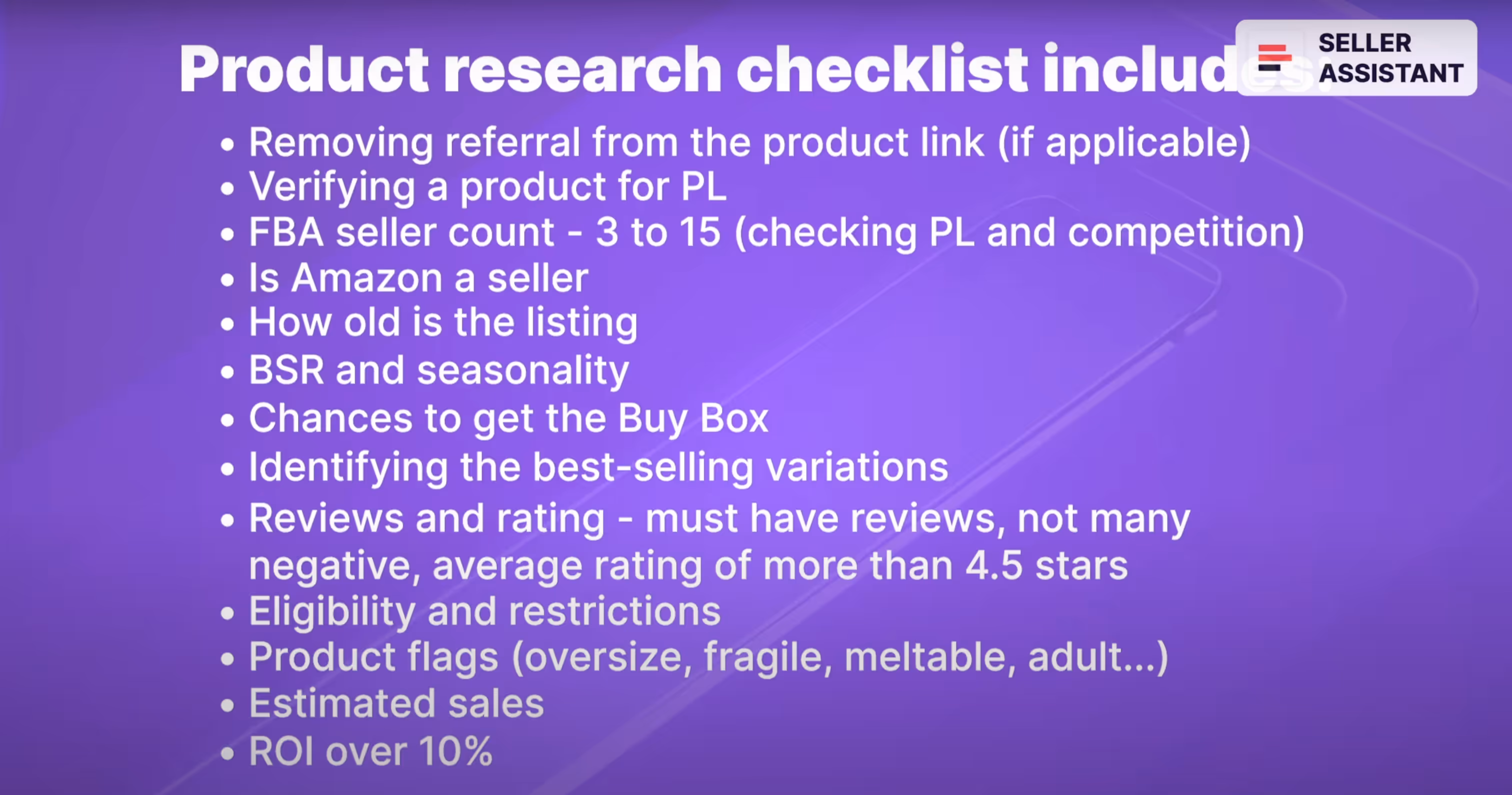 Product research checklist includes: