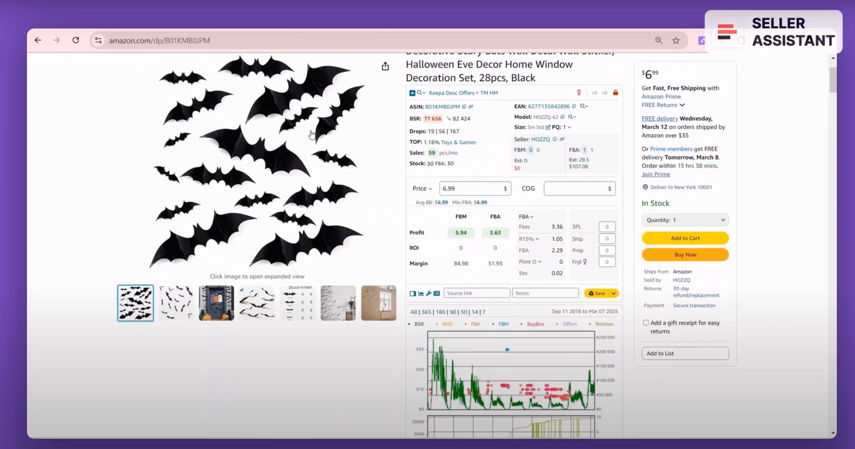 Where does Seller Assistant show Keepa charts?
