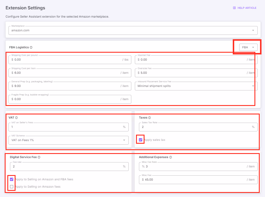 To configure logistics costs, go to Seller Assistant > Extension settings, and add settings