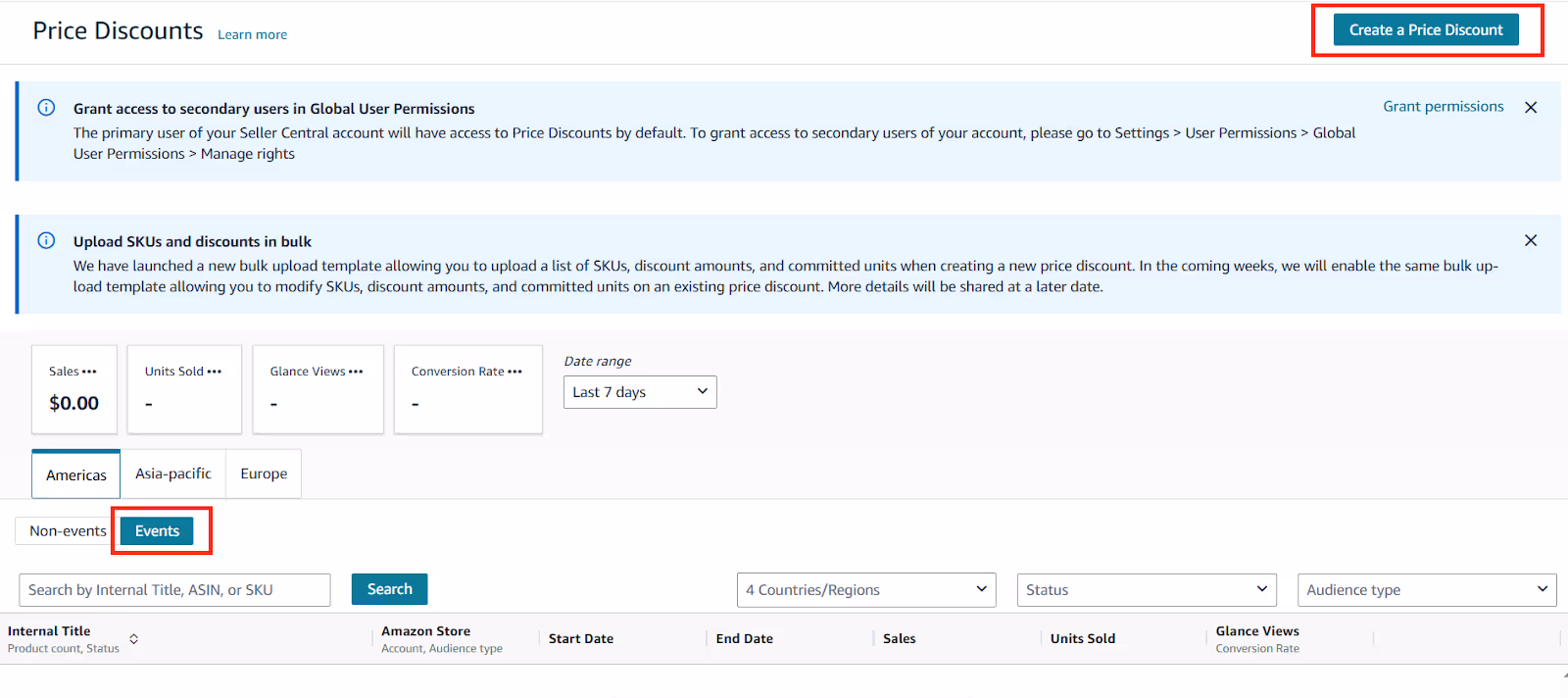 Choose your event from the dropdown , then click Create discount and set the audience and campaign.