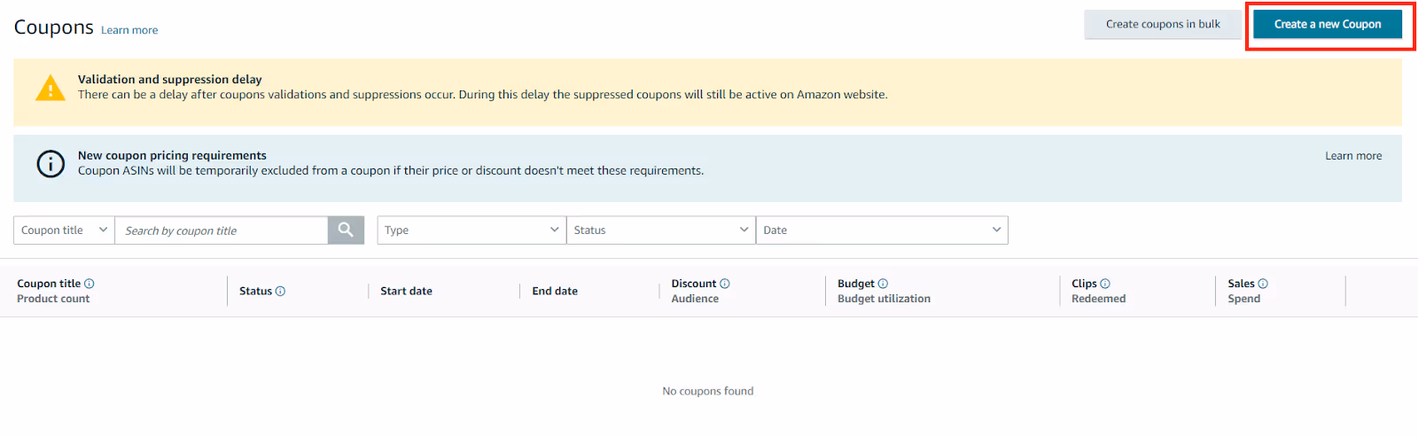 Click “Create a new coupon” and configure the terms.