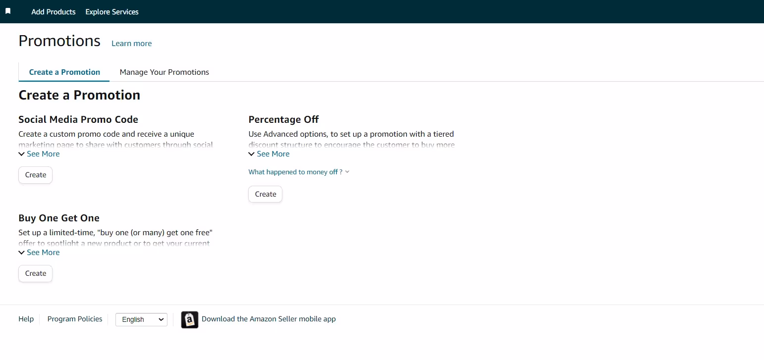 Select the type of promotion, and configure it.