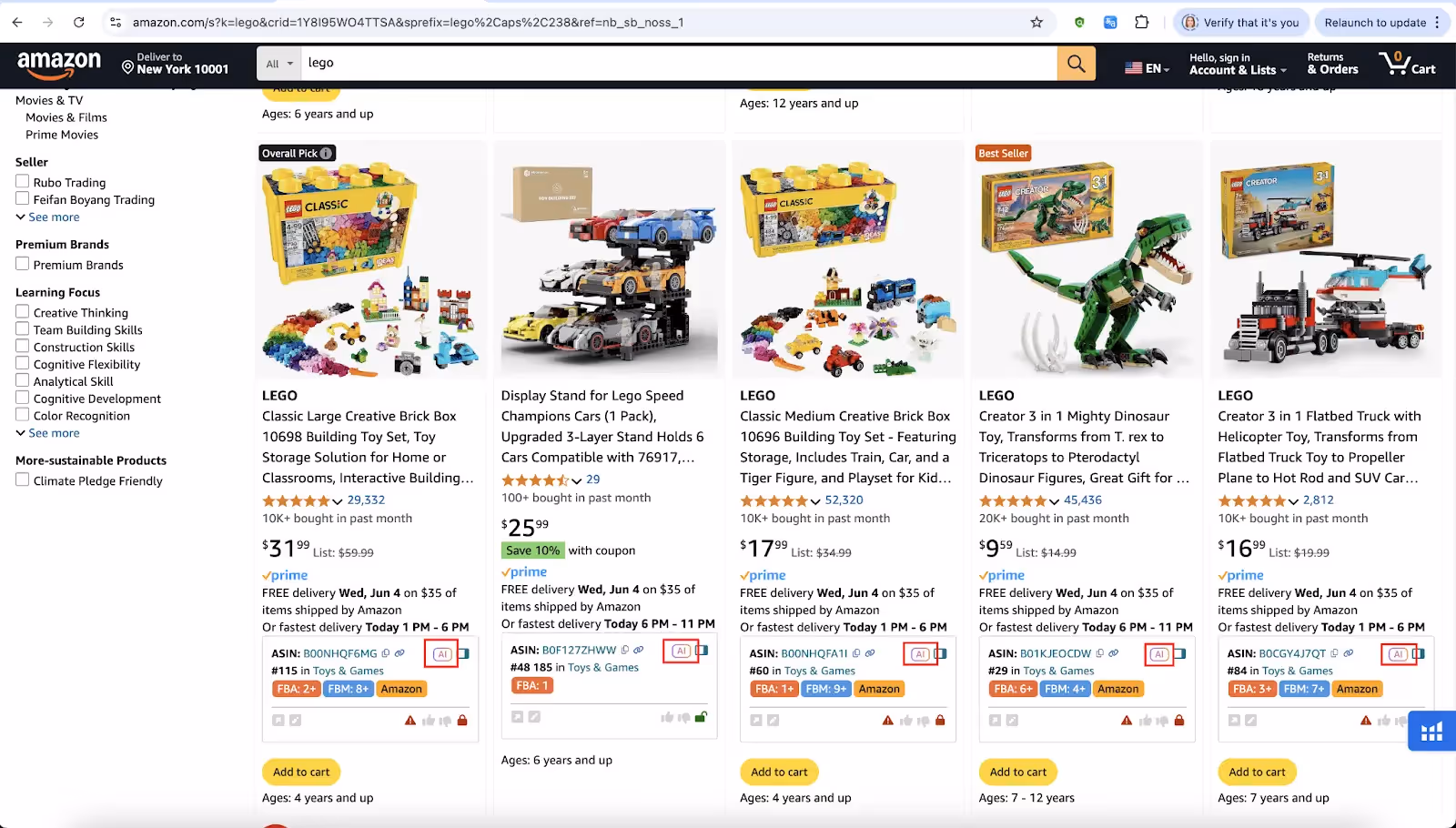 Sourcing AI in Quick View on the Amazon search page