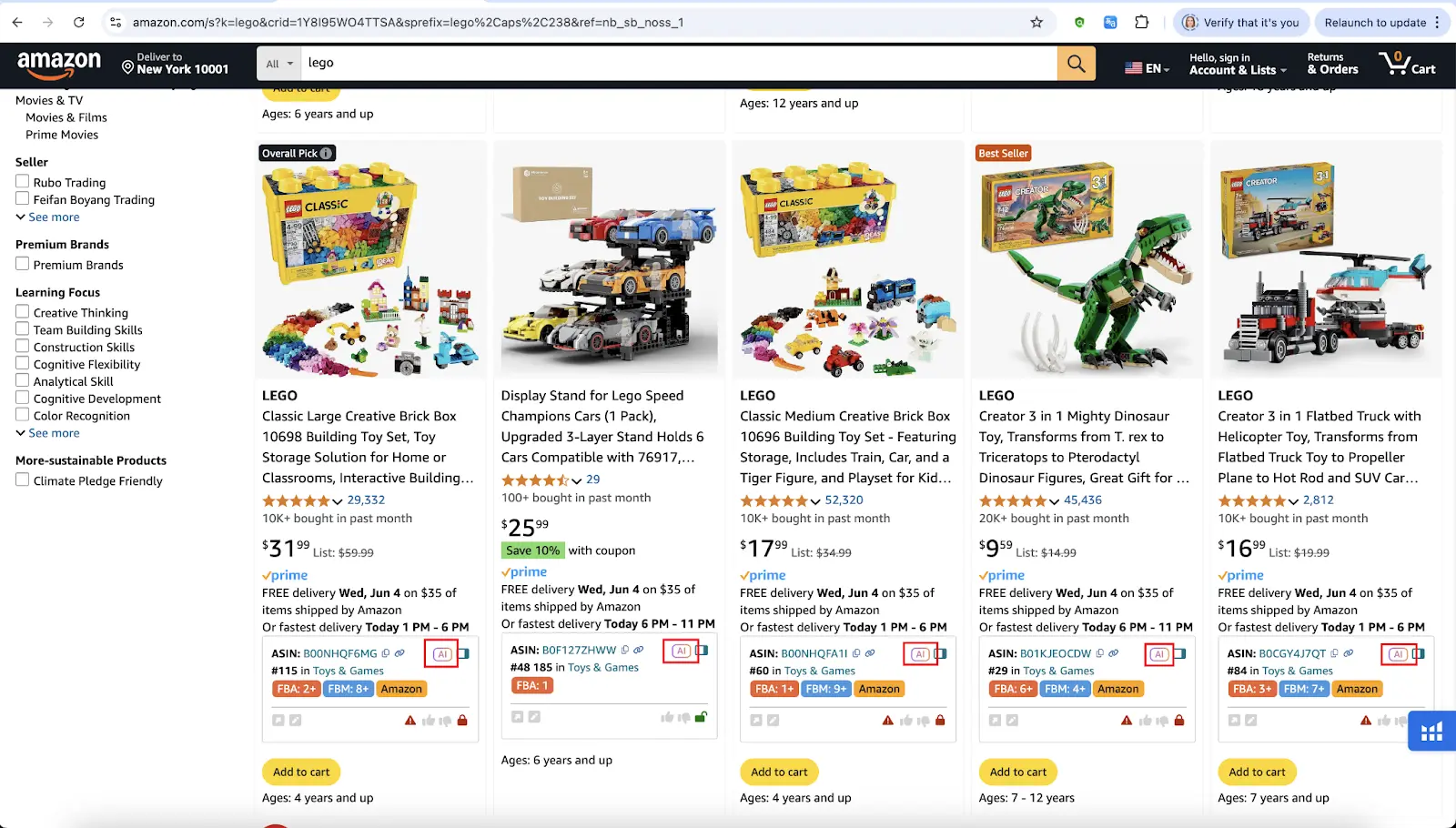 Sourcing AI in Quick View on the Amazon search page