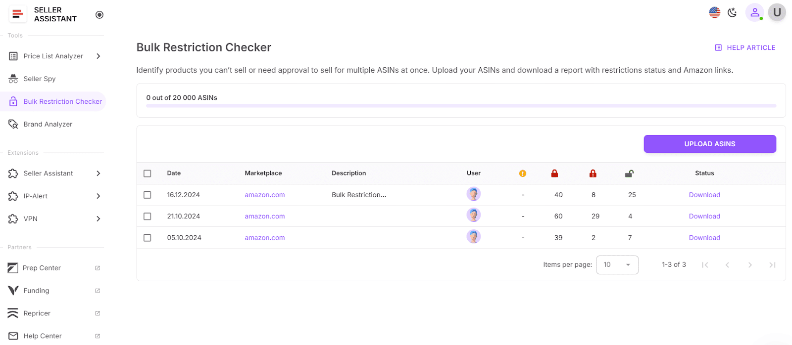 Seller Assistant’s Bulk Restriction Checker