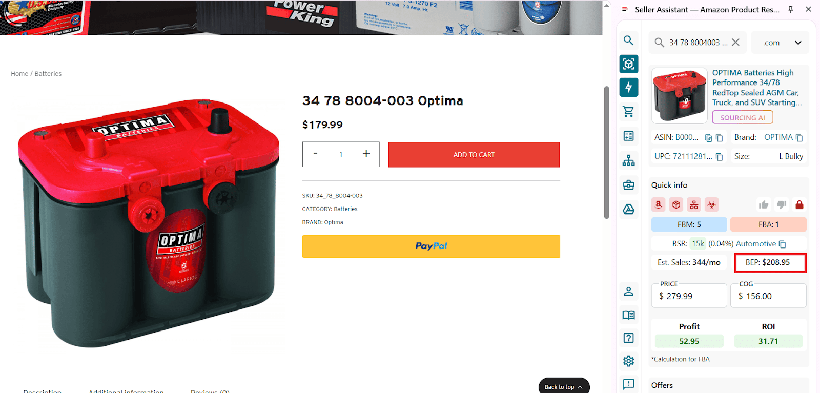 FBM and FBA Calculator мгновенно показывает вашу точную BEP непосредственно на страницах продуктов Amazon или веб-сайтах поставщиков