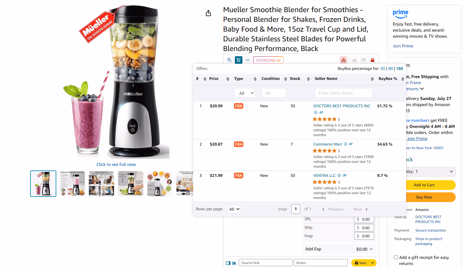 Offers is the extension’s feature that allows to research all seller offers of a product