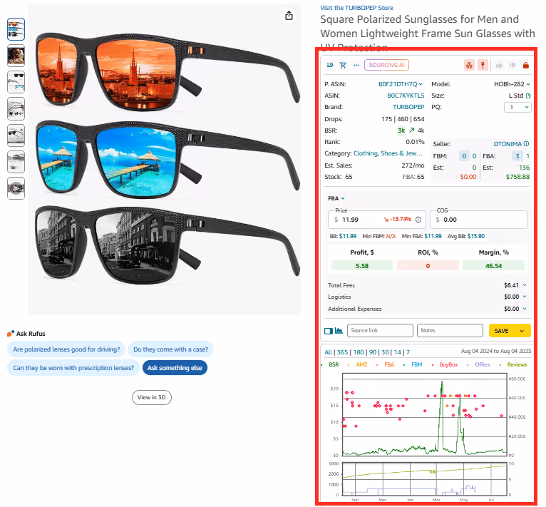 Seller Assistant Extension on the Amazon product pages