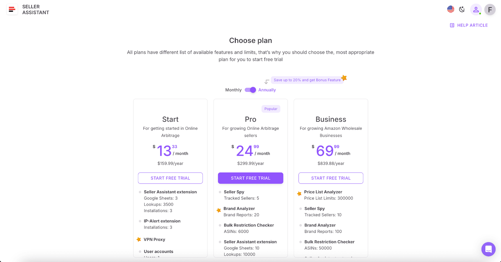 Select the subscription plan that suits your business needs
