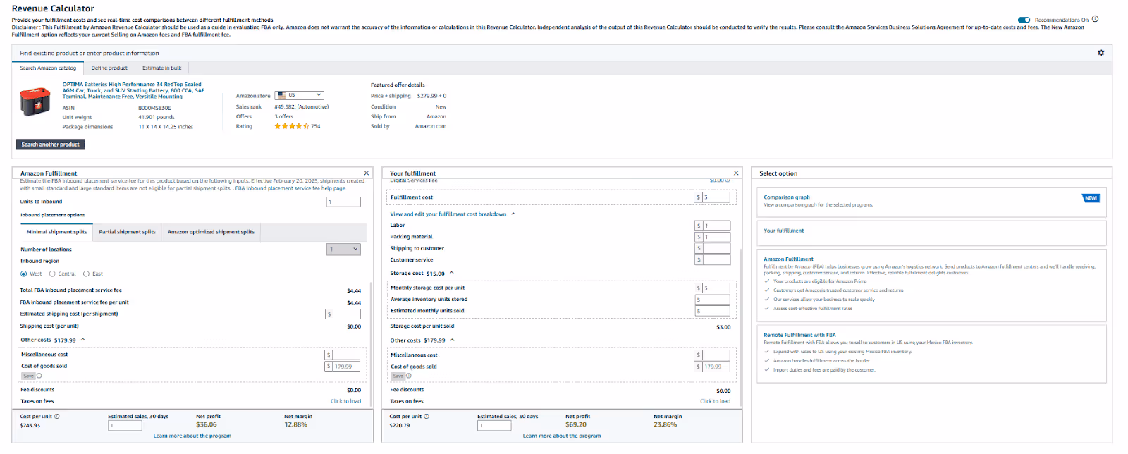 Amazon FBA Revenue calculator