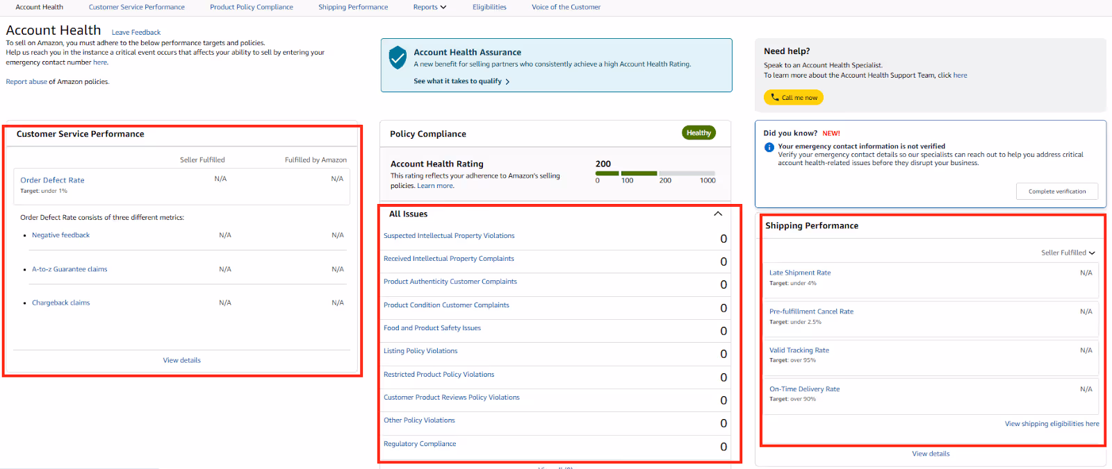 In the Account Health Dashboard, you’ll find detailed metrics that directly influence your account’s health.