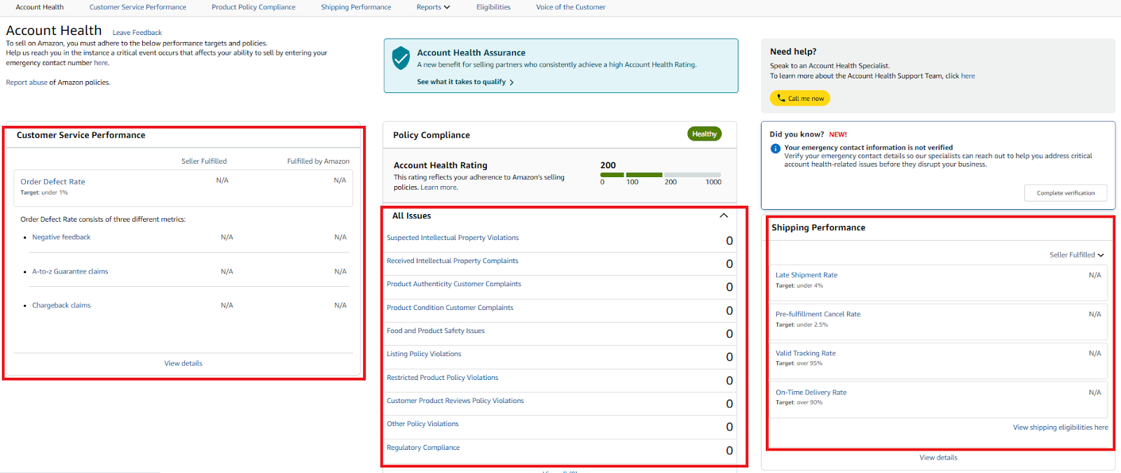 In the Account Health Dashboard, you’ll find detailed metrics that directly influence your account’s health.