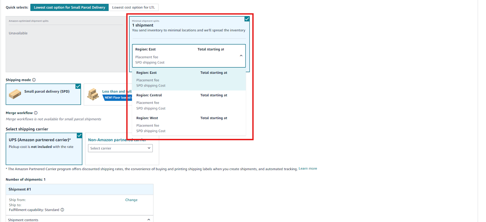 Choose shipping mode