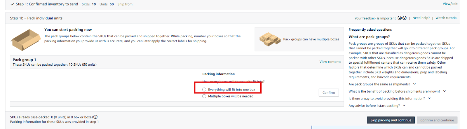 Specify how your products are packaged: Everything will fit into one box