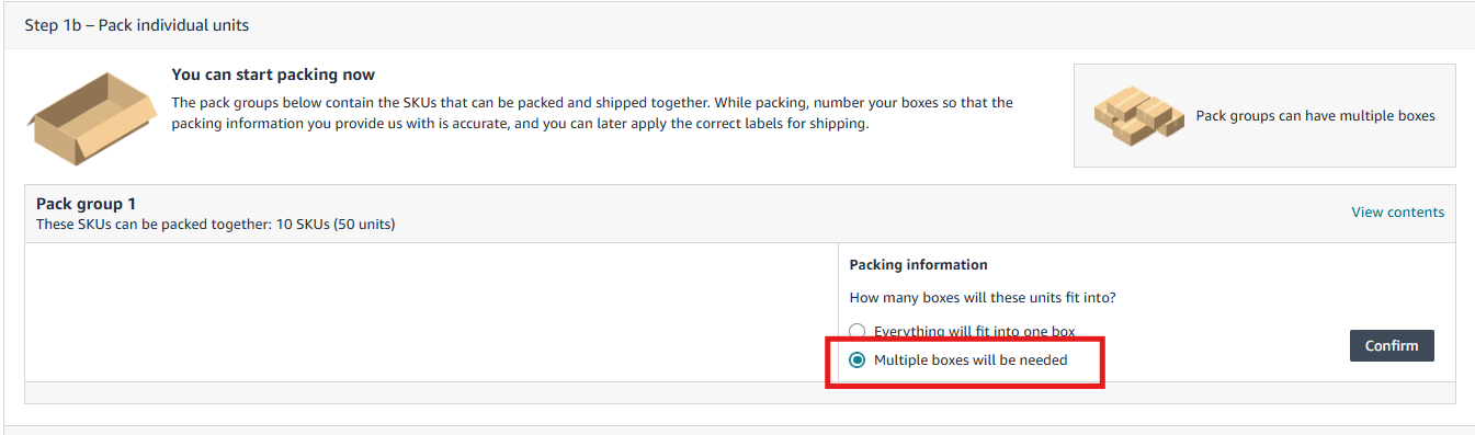 Specify how your products are packaged: Multiple boxes will be needed