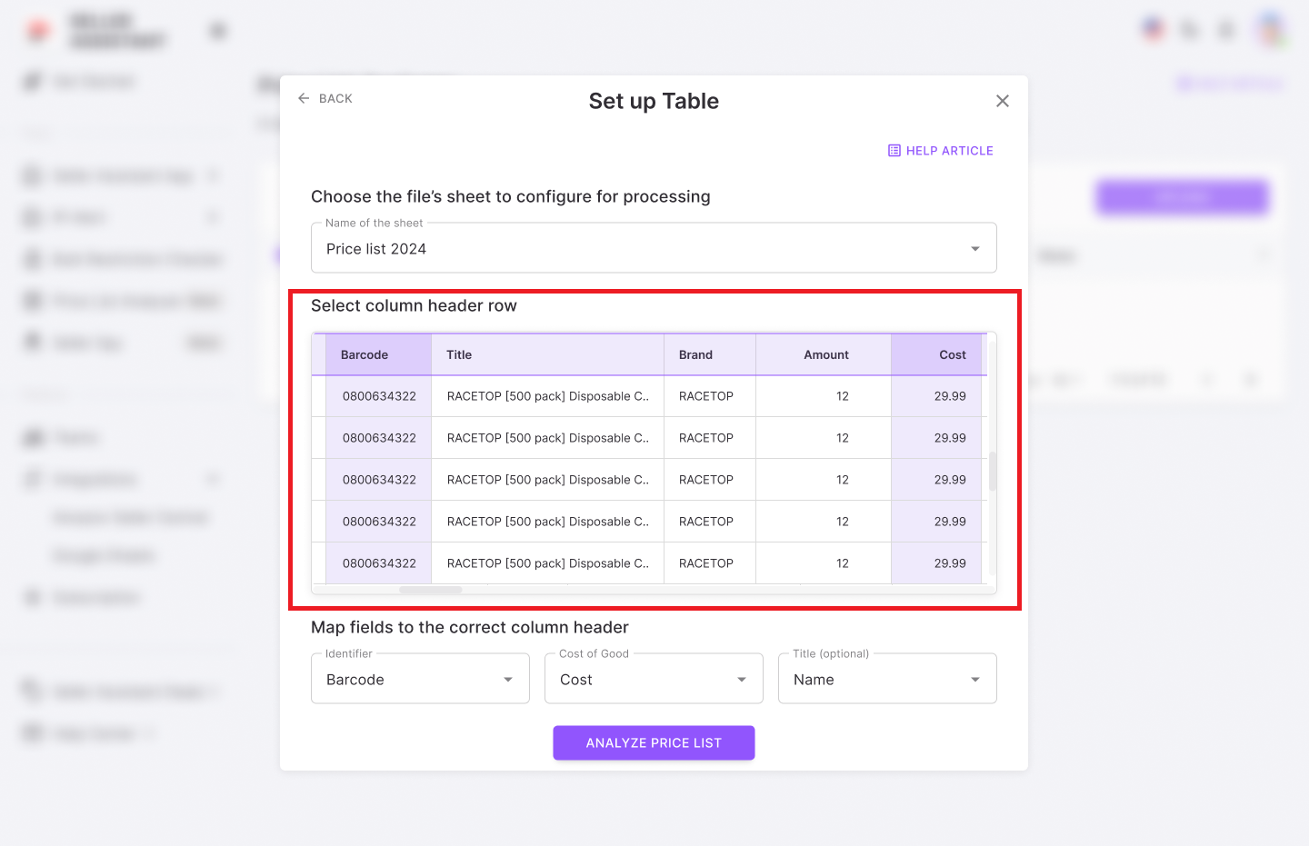 Map the starting row for data processing