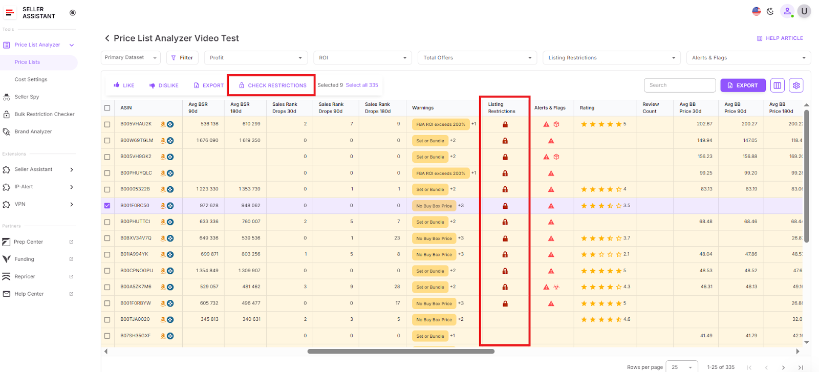 Verify product restrictions