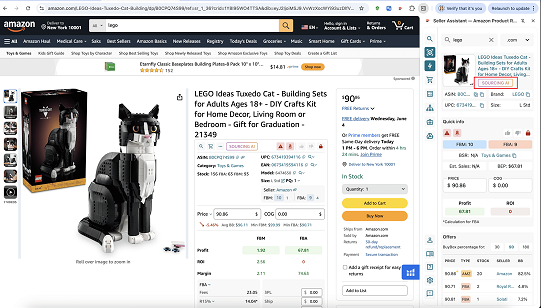 Sourcing AI in Side Panel View on supplier websites

