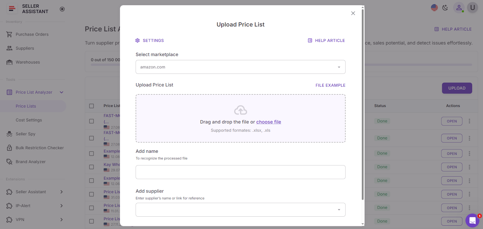 Upload your supplier file
