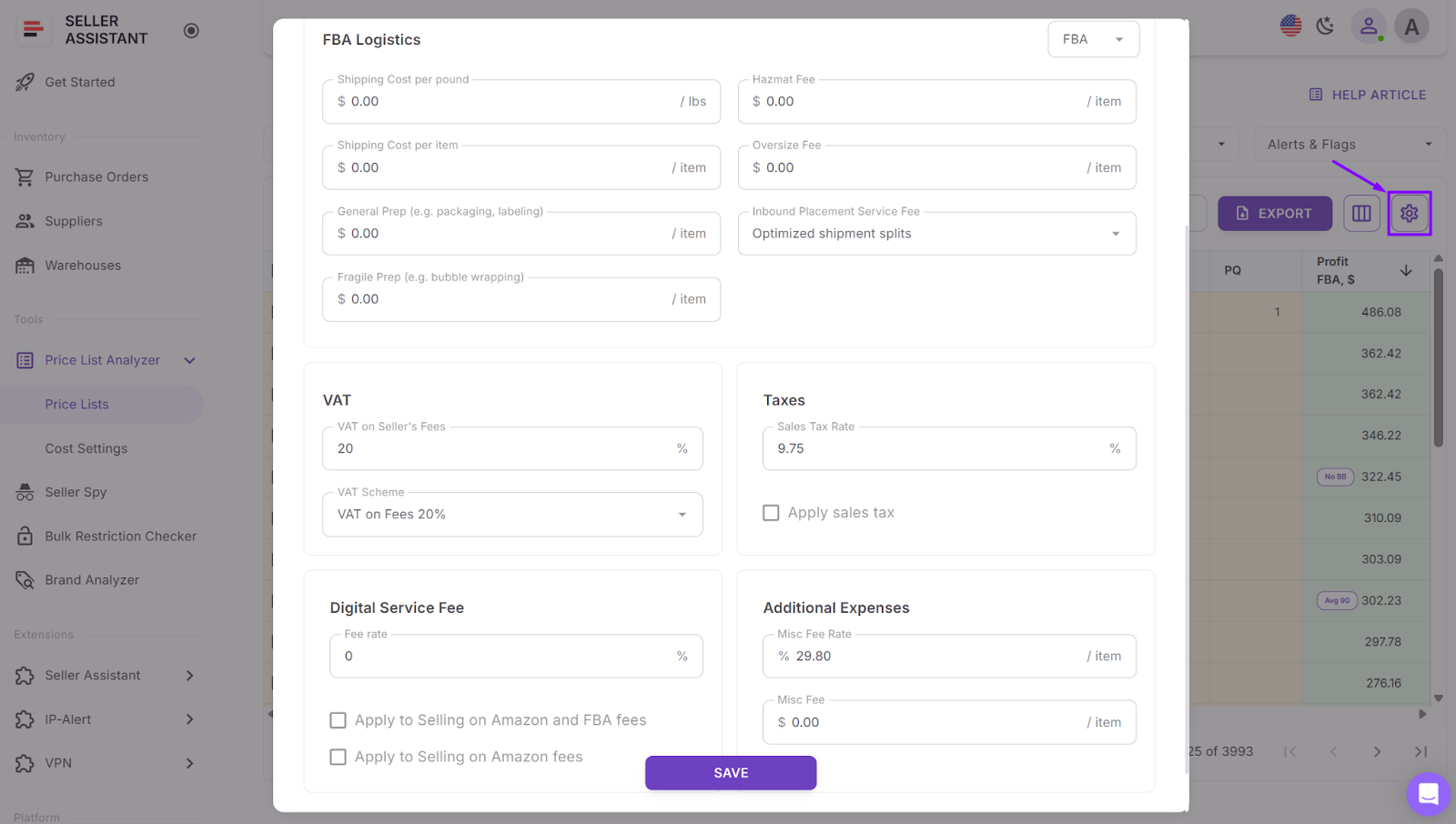 Configure cost & pricing settings