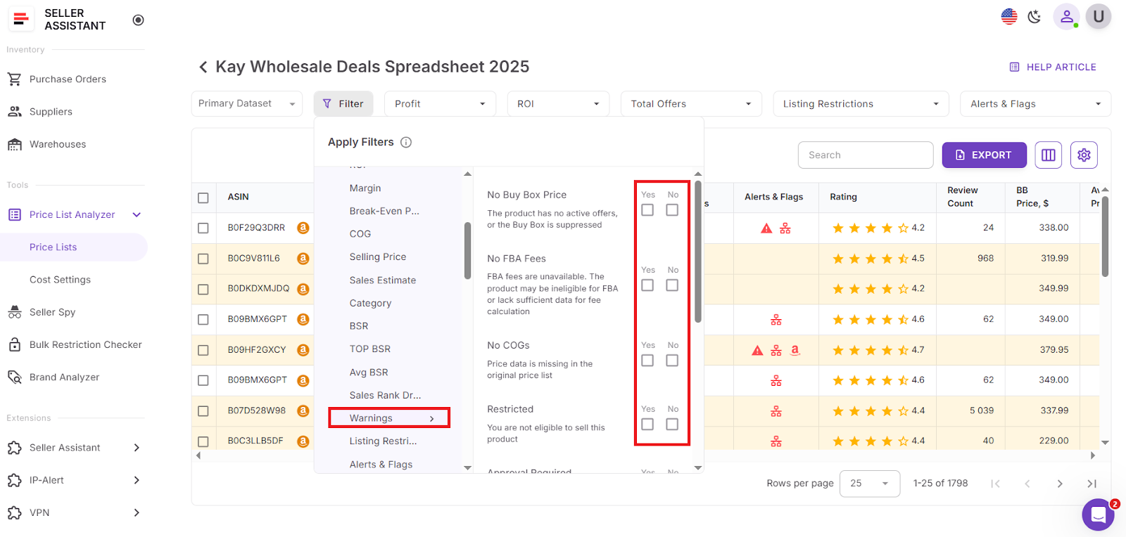 Ürünleri uyarılara göre filtrele