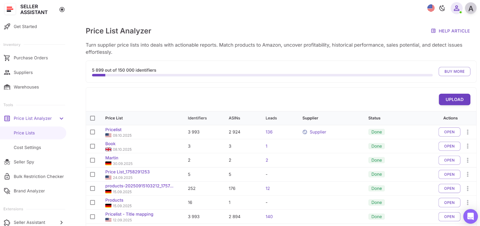 Tedarikçi fiyat listenizi yükleyin