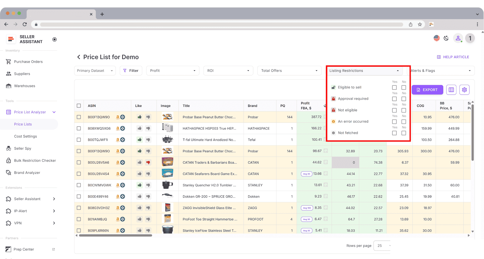 Filter products by restriction type