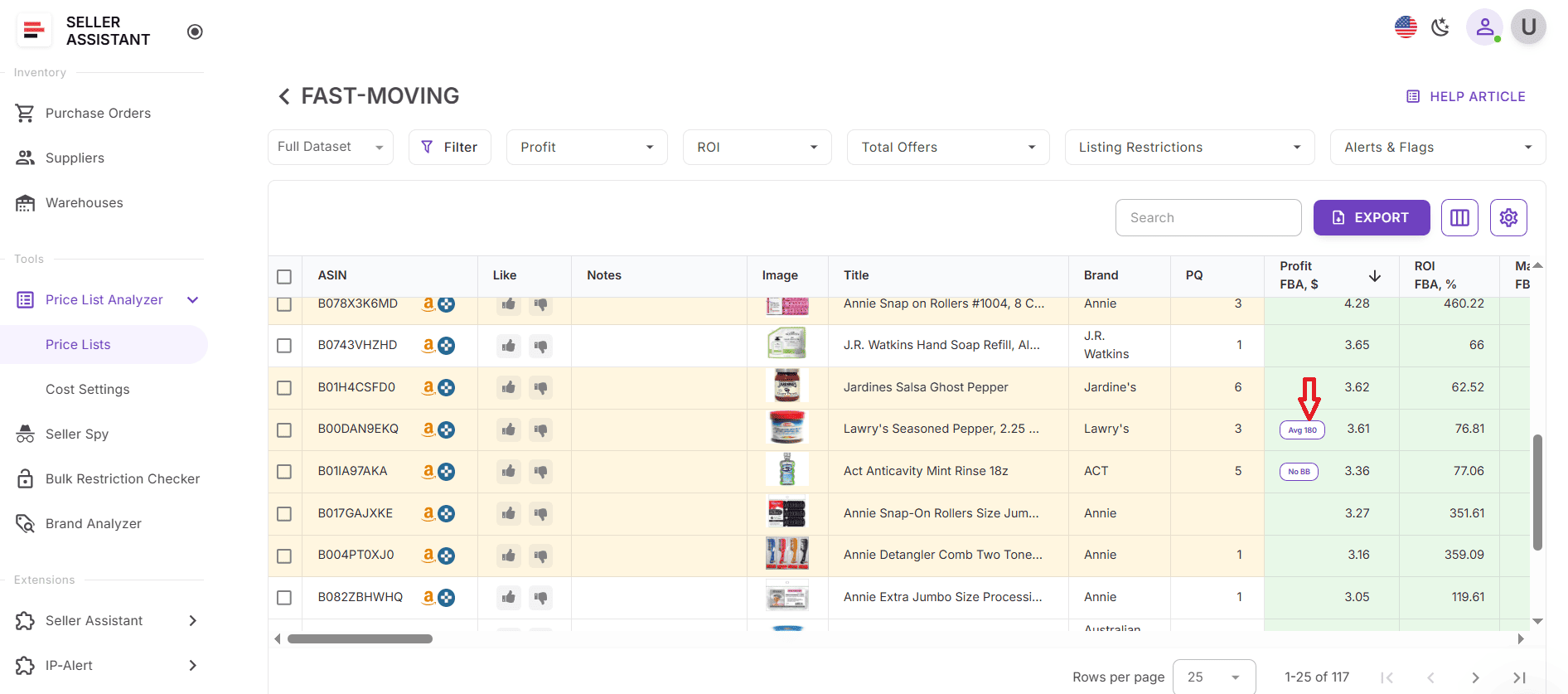 Si se utilizó el promedio de la Buy Box, aparecerá una etiqueta en la Ganancia