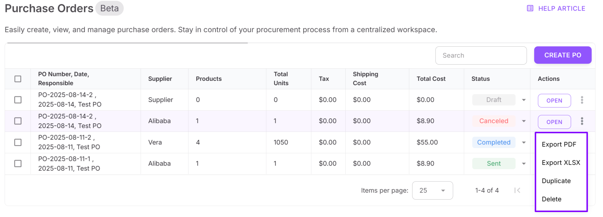 From your analyzed shortlist in Price List Analyzer, from supplier files, or directly from Keepa, select the items you want to order and click “Create PO.”