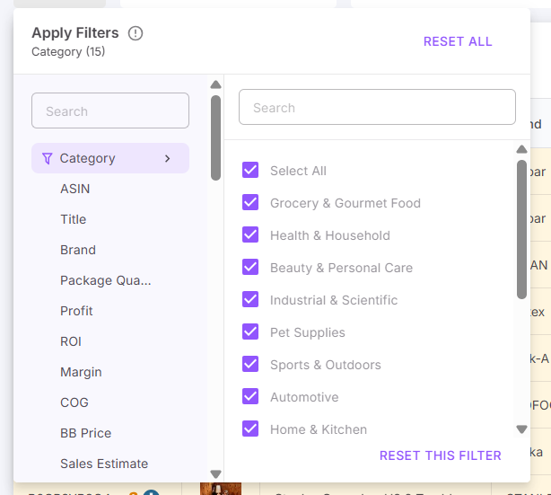 Kategori ve marka filtreleri
