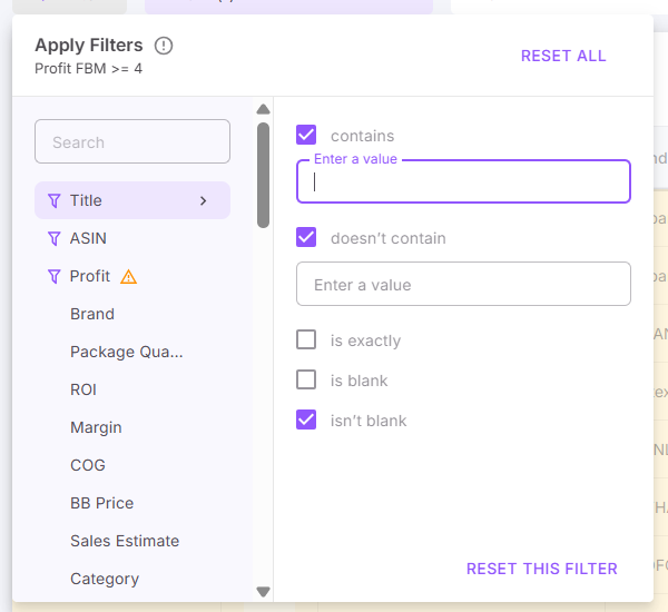Metin ve Kimlik filtreleri