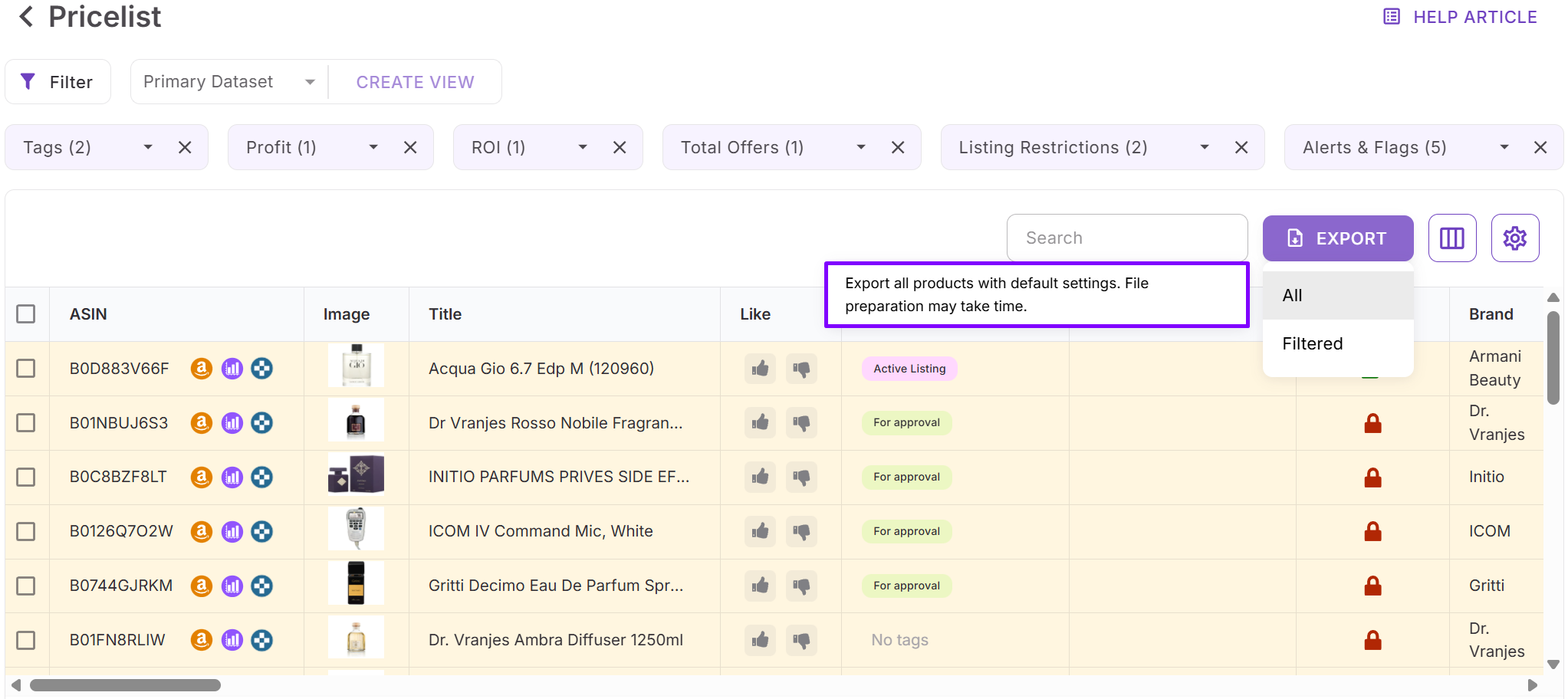 Filtrelenmiş sonuçları dışa aktarın