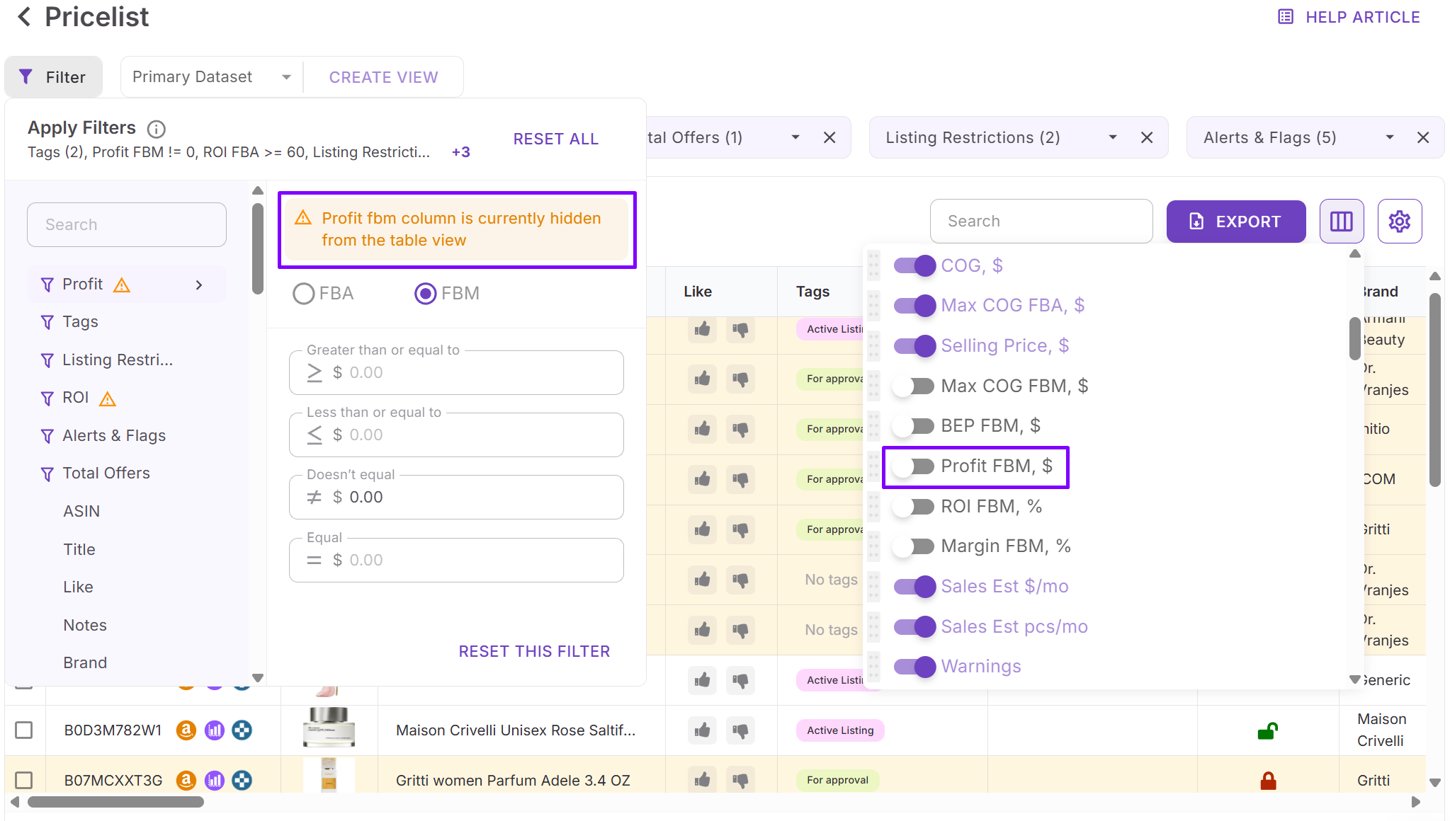 Gizli sütunları ve sıfır sonuçları kontrol edin