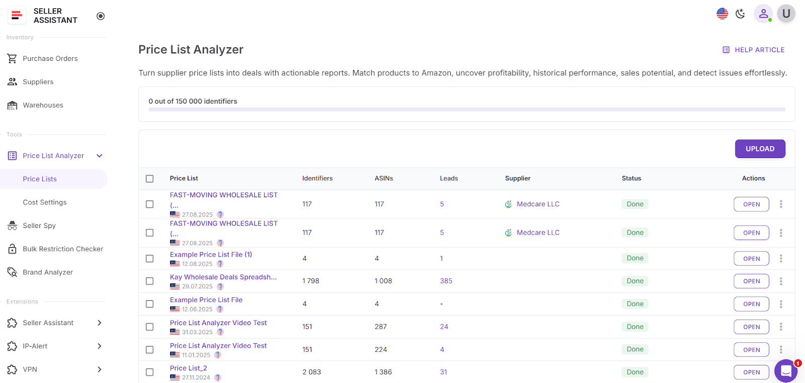 Abre Price List Analyzer en tu cuenta de Seller Assistant.