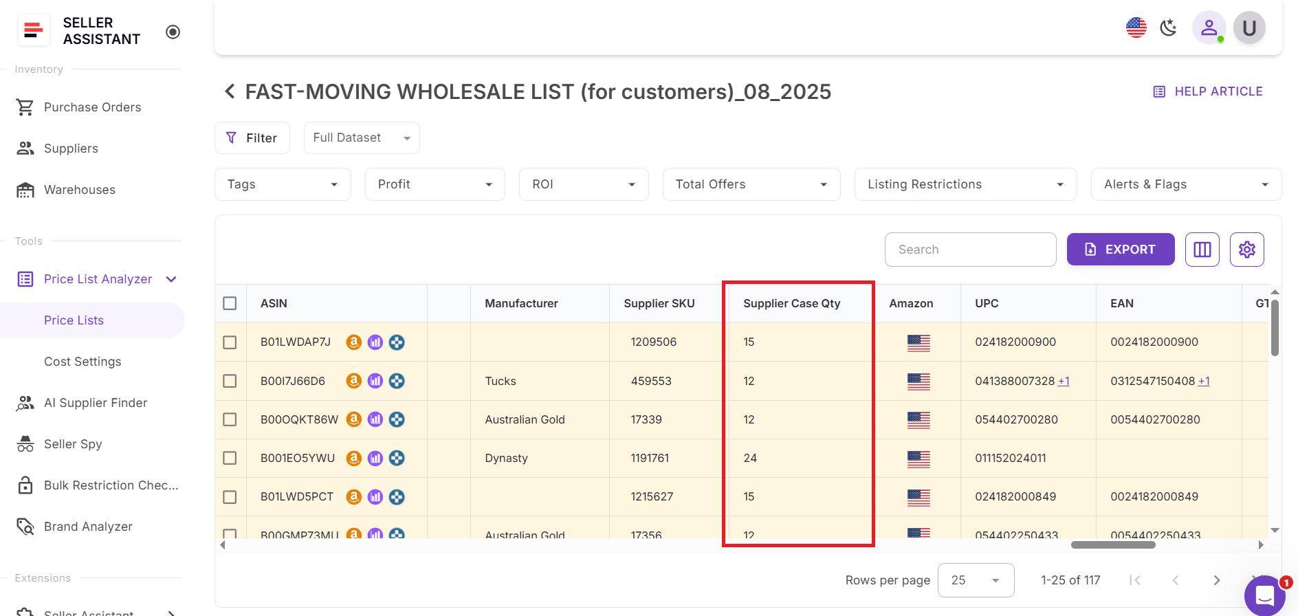 Revisar la cantidad por paquete