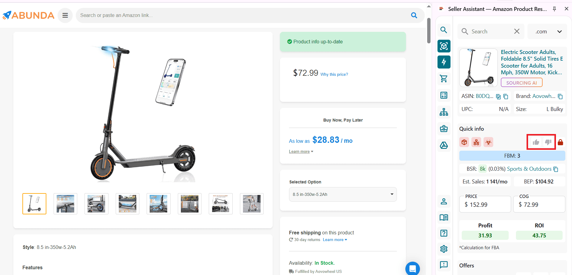 Likes and Dislikes in Side Panel View