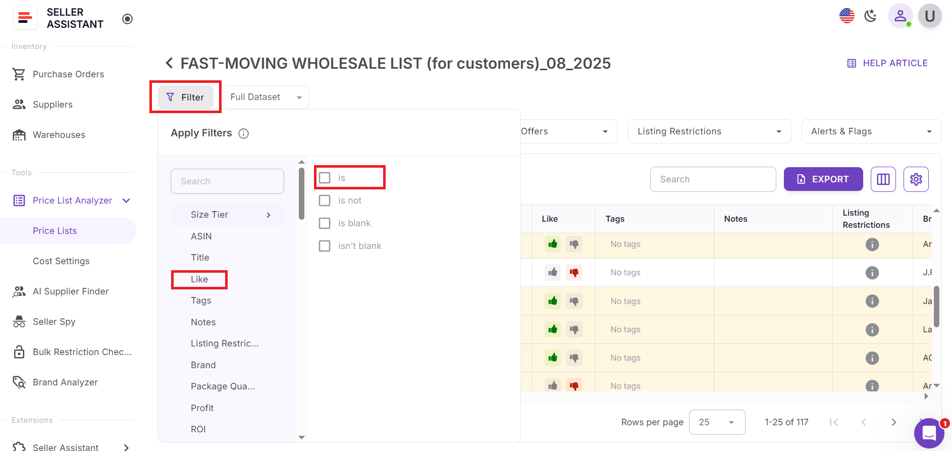 Filter by like and dislike status