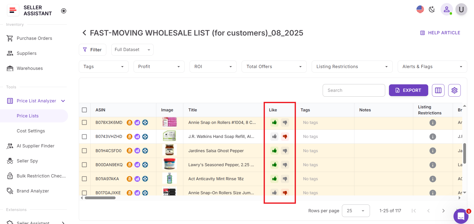 Review products and apply likes or dislikes