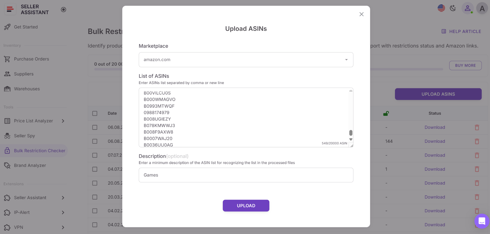 Upload your ASIN file