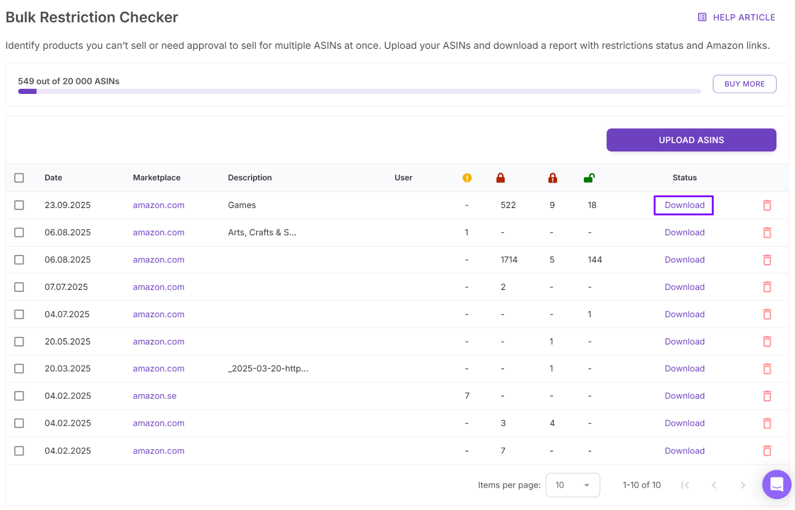 Download your restriction report
